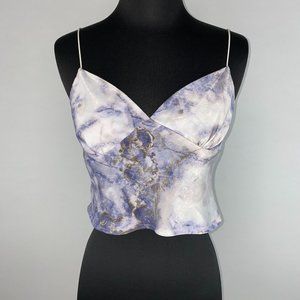 Timing S Patterned Abstract Satiny Look V-Neck Cropped Cami Tank Top Polyester